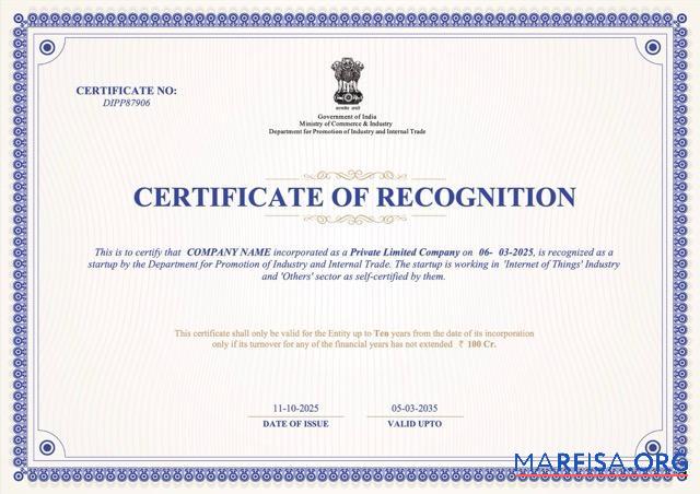 Blank India certificate of recognition Word and PDF template